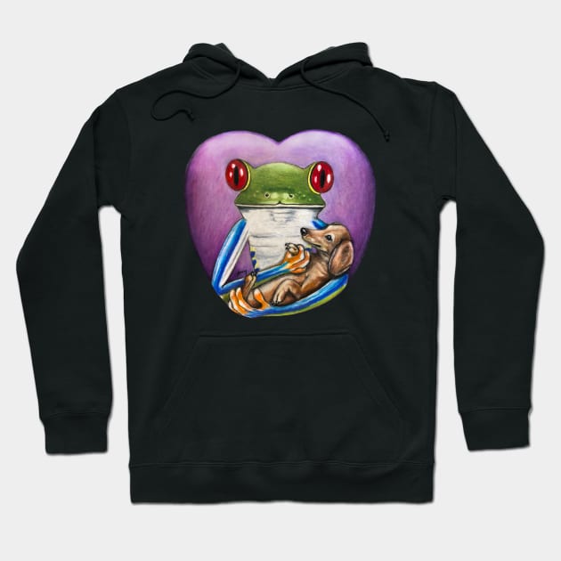 "Frog and Dog" - Frog Life collection Hoodie by GardenPartyArt